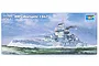 Product box for Trumpeter 1/700 scale HMS Warspite 1942 battleship plastic model kit featuring an illustration of the ship at sea.