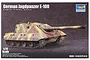 Product box for a Trumpeter 1/72 scale German Jagdpanzer E-100 plastic model kit featuring a painted model tank on the front.