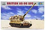 Box art for a Trumpeter 1/72 scale British AS-90 self-propelled gun model kit, featuring an illustration of the tank in a desert landscape.