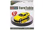 Packaging for a Trumpeter Master Tools 125mm display turntable featuring a yellow model car on a mirror surface.
