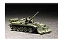 A 1/72 scale plastic model kit of a T-55 tank with a BTU-55 mine plow attachment, painted in olive green.