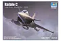 Product box for Trumpeter 1/144 scale Rafale C fighter jet plastic model kit, featuring an illustration of the aircraft in flight.