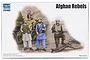 Box art for a Trumpeter 1/35 scale Afghan Rebels plastic model kit showing four figures in traditional clothing with rifles and a tank in the background.