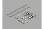 Killerbody 1/10 scale stainless steel tray lock latch kit including two latches, two chains, and mounting hardware on a grey background.