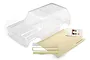 Clear, unpainted Traxxas TRX-4 Ford Bronco RC body shell with included decal sheet and window masks on a white background.