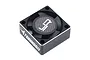 Yeah Racing Tornado Plus black aluminium cooling fan for RC vehicles, featuring a carbon fiber look center logo and white printed branding.