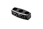 A black aluminium wire organizer clamp by Yeah Racing with three holes for wires and two hex screws on a white background.