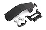 Traxxas UDR battery door set including a black plastic door, latch components, and mounting hardware on a white background.