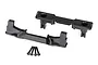 Traxxas E-Revo VXL 2.0 clipless body mount set including two black plastic mounts and four mounting screws on a white background.