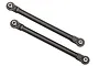 Two black Traxxas UDR front toe linkages with pre-installed rod ends and metal pivot balls, isolated on a white background.