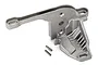 Traxxas UDR motor mount made of cast metal with two small steel pins, isolated on a white background.