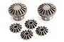 A set of five steel differential gears for a Traxxas UDR RC car, including two large bevel gears and three smaller pinion gears.