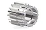 A close-up studio shot of a silver metal 18T idler gear for Tamiya RC vehicles, showing the gear teeth and hollow cylindrical center.