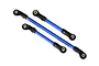 Three blue anodized aluminum steering and suspension links for Traxxas TRX-4 with black plastic rod ends.