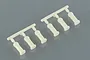 Two plastic sprues containing a total of six white 4mm rod ends for Tamiya RC vehicles.