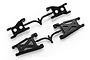Two black plastic Tamiya RC suspension arm parts trees on a white background.
