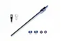 Tamiya 1/14 scale RC truck telescopic antenna set including a chrome antenna, mounting hardware, nuts, and a terminal lug on a white background.
