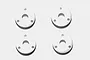 Four white circular RC shock pistons with three holes each, arranged in a two-by-two grid on a plain white background.