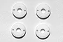 Four white circular RC shock pistons with two small holes each, arranged in a grid on a white background.