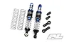 Two Pro-Line Pro-Spec Scaler aluminium threaded RC shock absorbers with extra springs and rod ends on a white background.