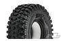 A close-up studio shot of a Pro-Line 1.9 inch Hyrax rock crawler tyre featuring aggressive tread blocks and the Hyrax logo embossed on the sidewall.
