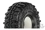 A close-up studio shot of a Pro-Line 1.9 inch Interco TSL Super Swamper rock crawler tyre with aggressive tread pattern and white foam insert.