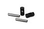 Traxxas UDR steel CV drive pin rebuild kit components including two silver metal pins and two black cylindrical parts with holes.