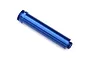 A single blue anodized aluminium shock body for a Traxxas RC vehicle, shown against a plain white background.