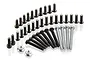A collection of various black and silver metal screws and two silver nuts for Tamiya RC models, arranged on a white background.