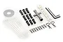 Tamiya Hotshot tool and hardware set including a cross wrench, open-ended wrench, hex keys, plastic ball connectors, cable ties, and body clips.