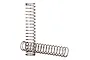 Two silver metal coil springs for RC shock absorbers, one standing vertically and one lying horizontally on a white background.