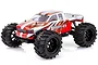 HSP Tornado E9 1/8 scale electric RC monster truck with red, silver, and black body graphics on a white background.
