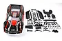 Rovan Baja 5B to 5T conversion kit including a pre-painted black, red, and silver body shell and various black plastic mounting parts.