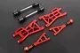 Rovan red anodized aluminium rear suspension arms and driveshaft upgrade kit for RC cars.