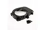 A black Rovan 45cc 2-stroke RC engine flywheel cover with a set of mounting screws on a white background.