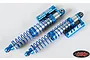 Two blue and silver RC4WD King 100mm aluminium dual spring RC shock absorbers on a white background.