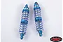 Two RC4WD King 90mm aluminium dual spring shock absorbers in blue and silver, shown against a plain white background.