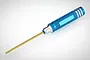 A blue aluminium 3.0mm flat head screwdriver with a knurled handle and a gold-coloured metal shaft.