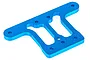 A blue anodized aluminium front upper chassis plate for an HSP 1/8 scale RC car, shown from an angled top-down perspective.