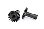 Two black steel differential output gears for a Traxxas RC vehicle, shown from side and top-down angles against a white background.