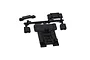 A black plastic parts tree containing several suspension mount components for an RC vehicle.
