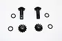 GPM Racing steel differential outdrive gear set including two outdrive shafts, two bevel gears, and four rubber O-rings on a white background.