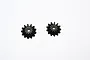 Two black metal bevel gears for an RC car differential, shown from a top-down perspective against a plain white background.