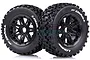Two Louise SC-Uphill RC car tyres mounted on black spoke beadlock rims, featuring aggressive tread patterns and white sidewall branding.