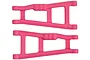 A pair of bright pink RPM rear suspension arms for RC vehicles, shown against a plain white background.