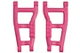 A pair of bright pink RPM rear suspension arms for a Traxxas Slash 2WD RC car, shown against a plain white background.