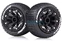 Two Louise 2.2 inch ST-Hornet RC truck tyres pre-mounted on black spoke wheels with silver lug nut details, set against a white background.