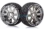 Louise 3.3" GT-Tarmac MFT (Super Soft) Tyres on Black Chrome 8 Spoke Rims - Glued Wheels 2Pcs L-T3285VBC