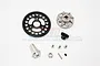 GPM Racing hardened steel 56T spur gear, 15T pinion, and grey aluminium slipper adapter kit for RC cars.