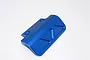 A blue anodized aluminium front bumper for a Traxxas Rustler VXL RC car, featuring a curved design with triangular cutouts.